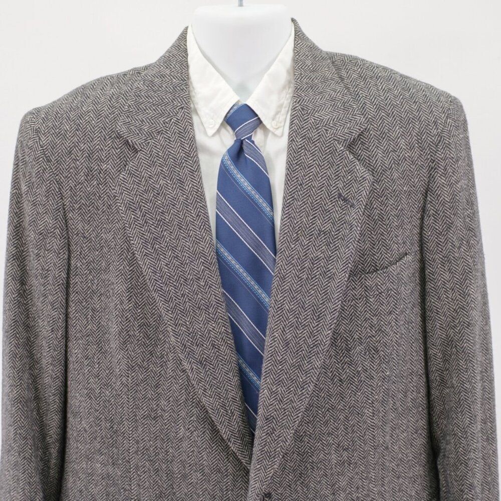 DAMAGED Christopher Hayes Tweed Wool Gray Herringbone 2 Button Sport Coat 42R‎